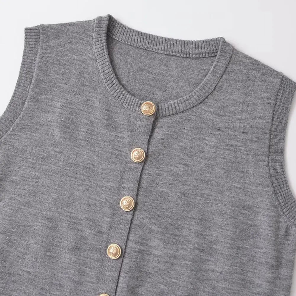 Knit Tops- Heathered Gray Top Sleeveless Sweater for Coffee Dates- - IndioGear Women Clothing