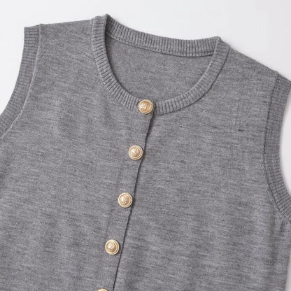 Knit Tops- Heathered Gray Top Sleeveless Sweater for Coffee Dates- - IndioGear Women Clothing