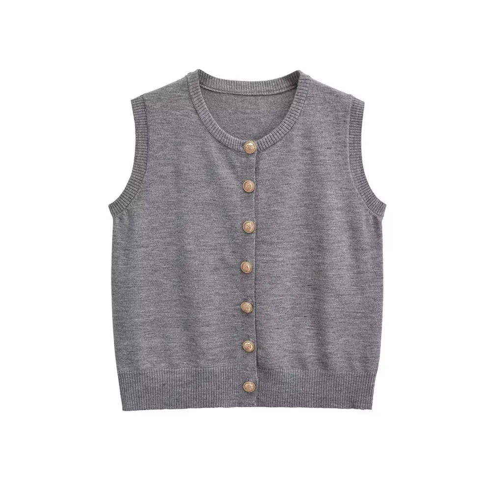 Knit Tops- Heathered Gray Top Sleeveless Sweater for Coffee Dates- Gray- IndioGear Women Clothing