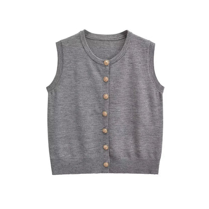 Knit Tops- Heathered Gray Top Sleeveless Sweater for Coffee Dates- Gray- IndioGear Women Clothing