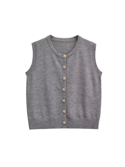 Knit Tops- Heathered Gray Top Sleeveless Sweater for Coffee Dates- - IndioGear Women Clothing