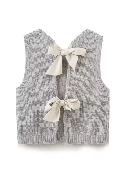 Knit Tops- New Fashion Vest Bow Tie Sweater Vest- Grey- IndioGear.com