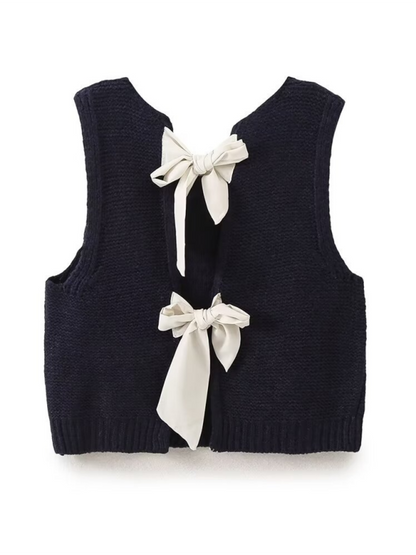 Knit Tops- New Fashion Vest Bow Tie Sweater Vest- Black- IndioGear.com