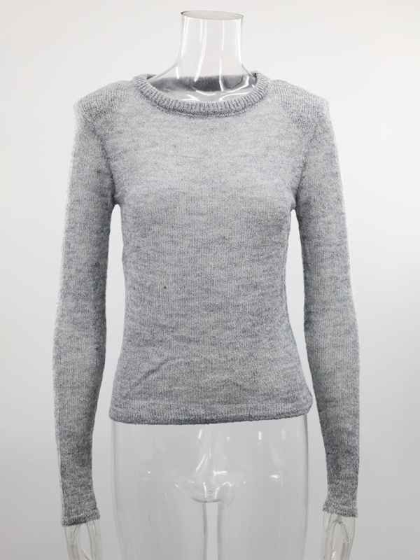 Knit Tops- Open Knitting Fitted Sweater Top for Versatile Looks- Grey- IndioGear.com