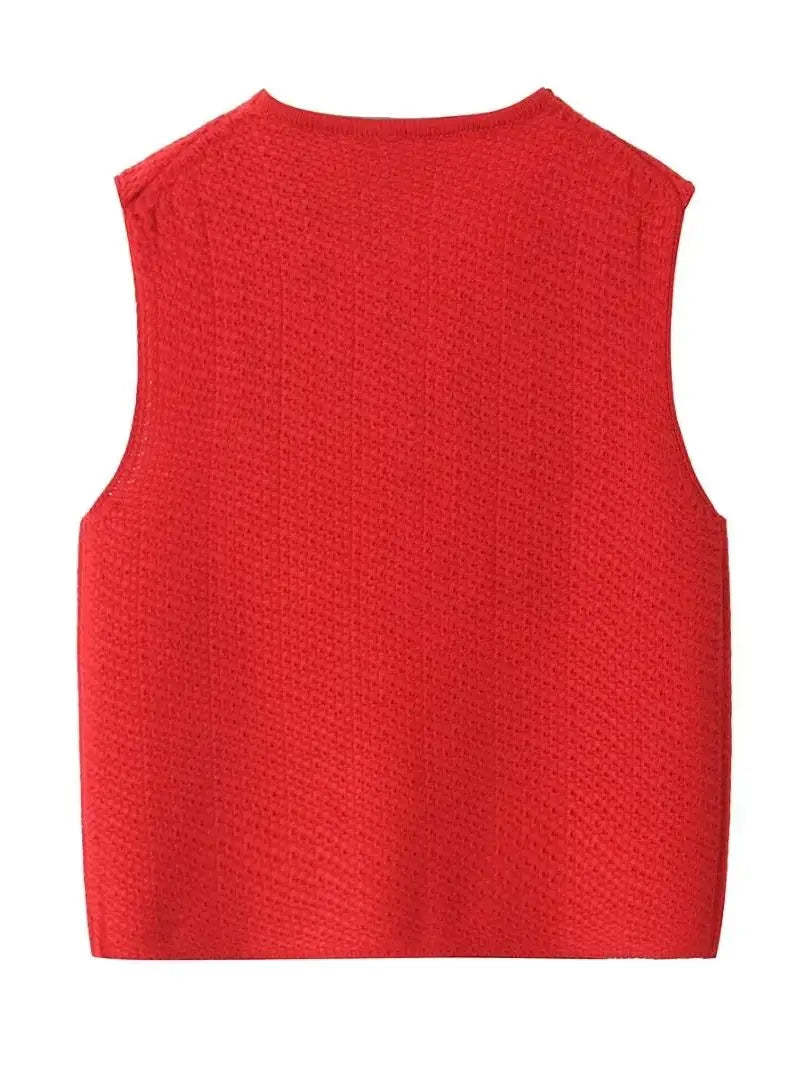 Knit Tops- Red Sleeveless Knit Tie-Up Vest Perfect for Women- - IndioGear.com