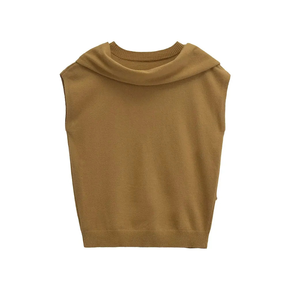 Knit Tops- Scarf Neck Top Sleeveless Knit Sweater- - IndioGear Women Clothing