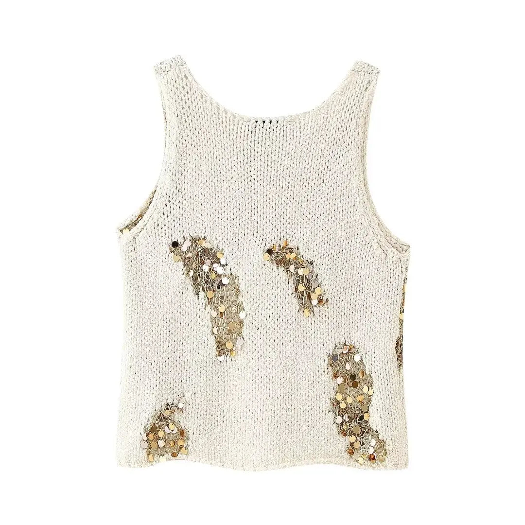 Knit Tops- Sparkle Embellished Tank Top for Chic Events- - IndioGear.com