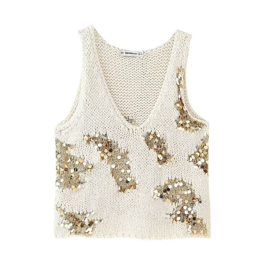 Knit Tops- Sparkle Embellished Tank Top for Chic Events- - IndioGear.com