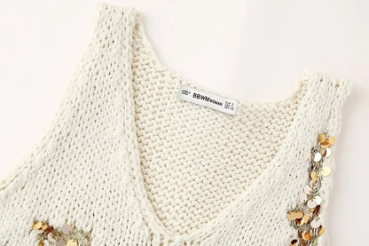 Knit Tops- Sparkle Embellished Tank Top for Chic Events- - IndioGear.com