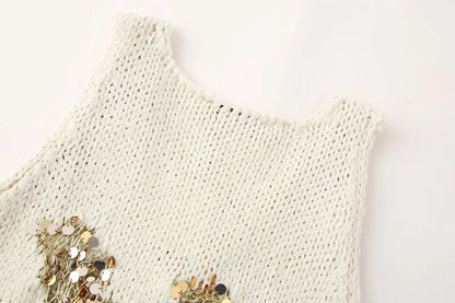 Knit Tops- Sparkle Embellished Tank Top for Chic Events- - IndioGear.com