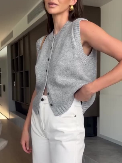 Knit Tops- Women's Knitting Button-Up Sleeveless Top- - IndioGear.com