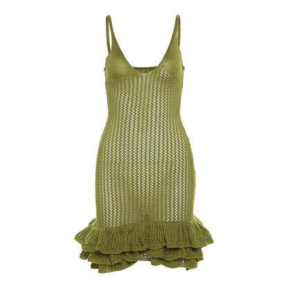 Knitting Dresses- V-Neck Cover-Up Dress for Beach Getaways- - IndioGear.com