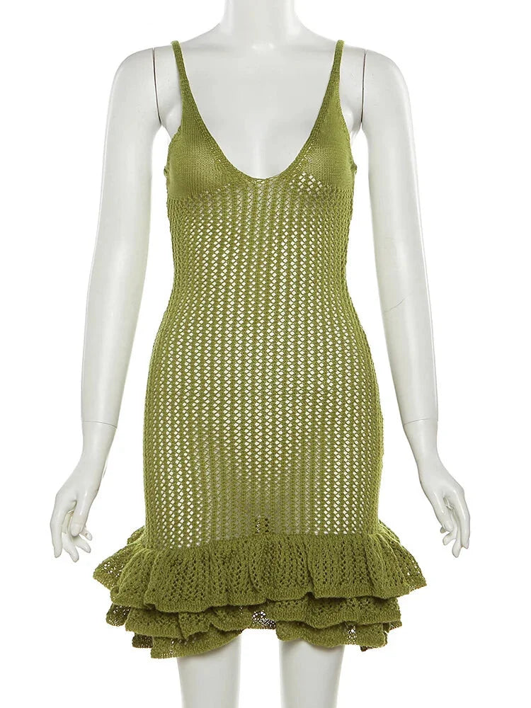 Knitting Dresses- V-Neck Cover-Up Dress for Beach Getaways- - IndioGear.com