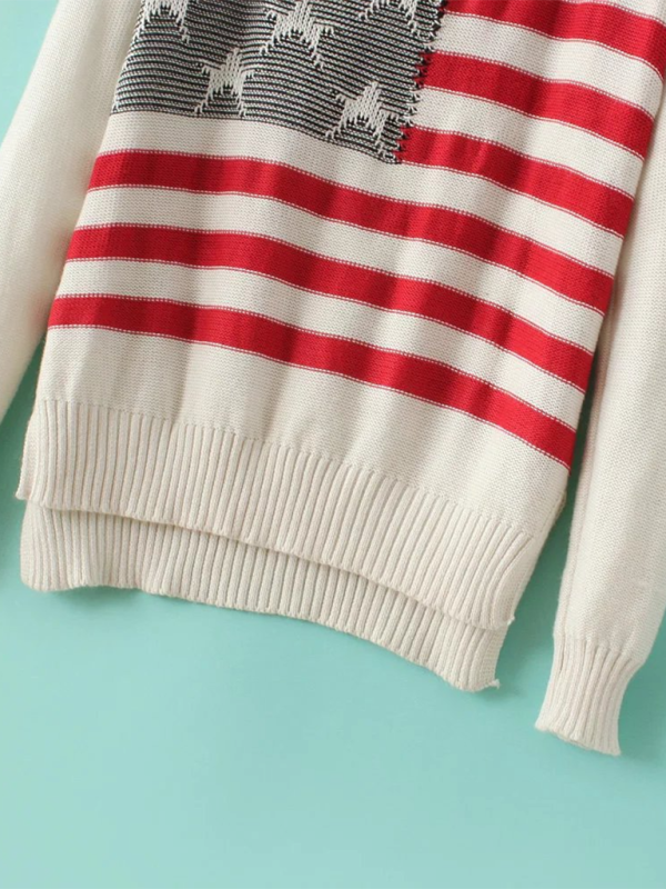 Knitting Sweaters- American Flag Knitting Sweater for Women- - Chuzko Women Clothing