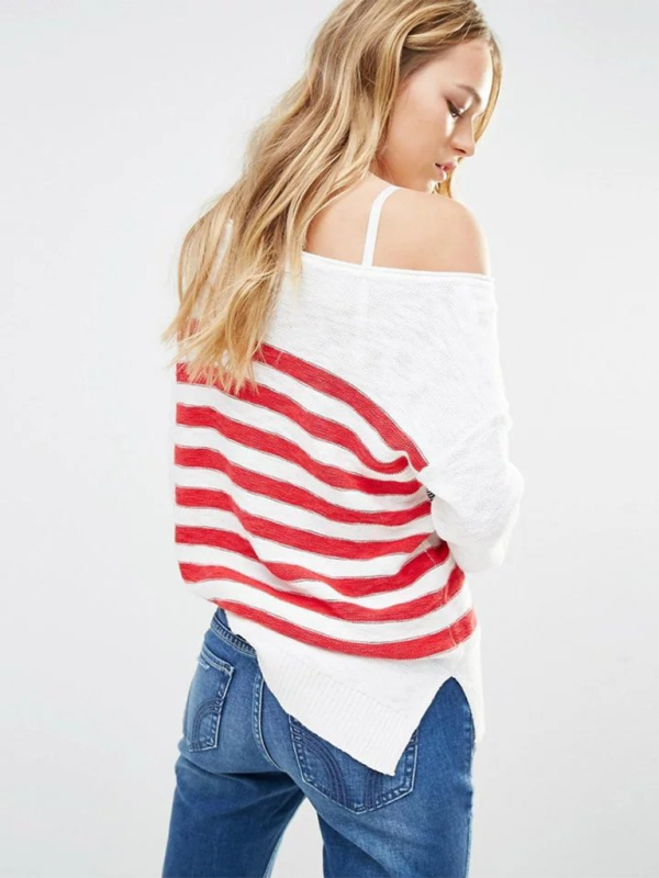 Knitting Sweaters- American Flag Knitting Sweater for Women- - Chuzko Women Clothing