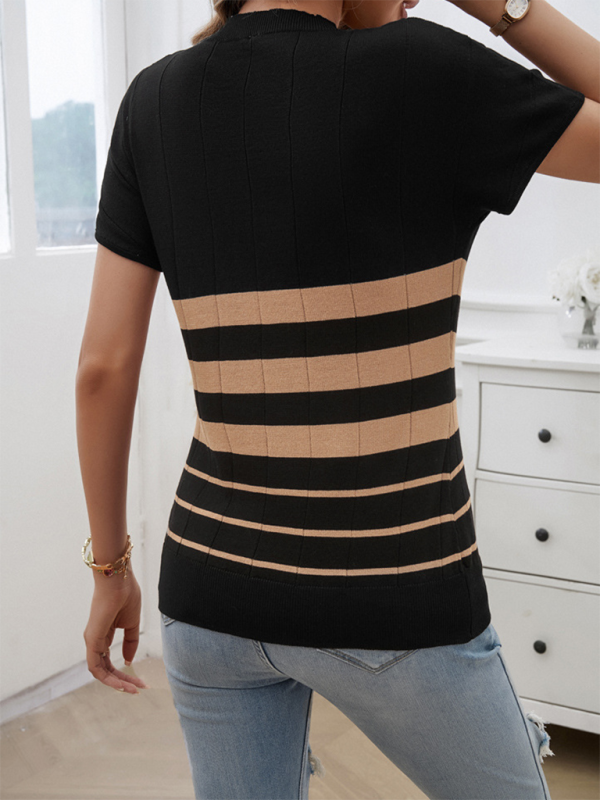 Knitting Tops- Slim Fit Striped Sweater Top Perfect for Fall Shopping- - IndioGear.com