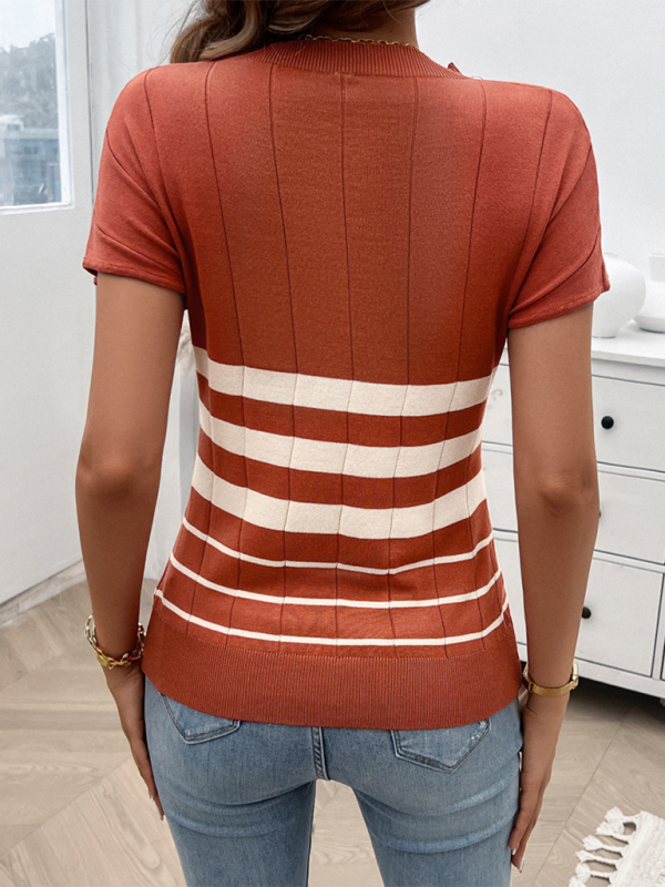 Knitting Tops- Slim Fit Striped Sweater Top Perfect for Fall Shopping- - IndioGear.com