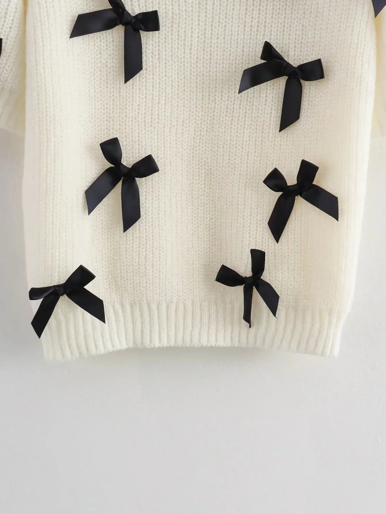 Knitting Tops- Women Bow-Embellished Sweater Knitwear- - IndioGear.com