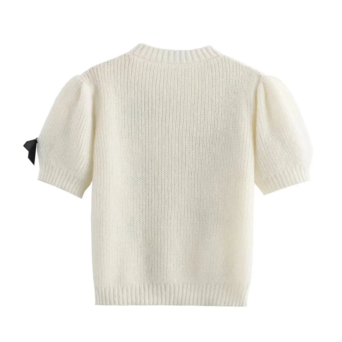 Knitting Tops- Women Bow-Embellished Sweater Knitwear- - IndioGear.com