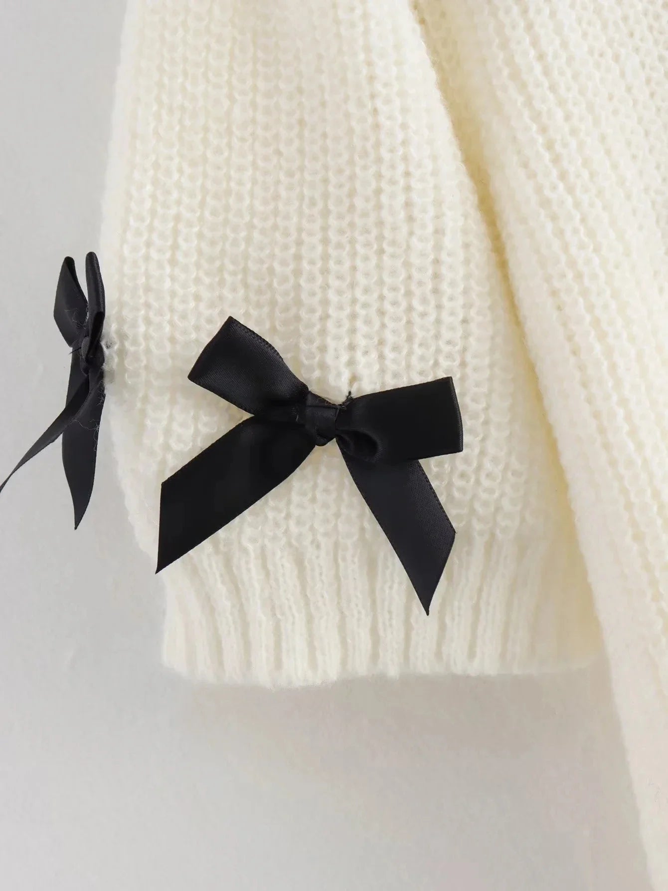 Knitting Tops- Women Bow-Embellished Sweater Knitwear- - IndioGear.com