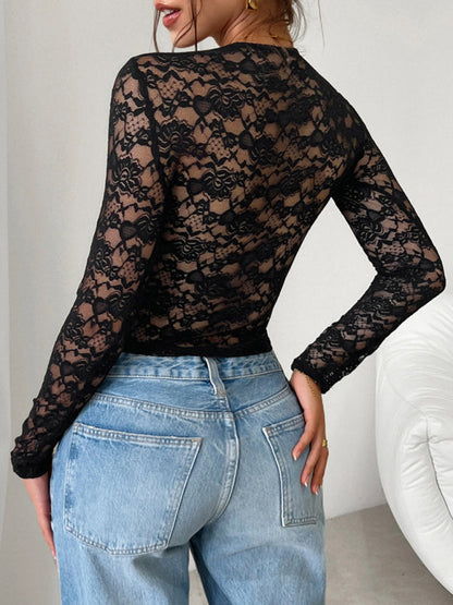 Lace Tops- Victorian Floral Lace Top- - IndioGear Women Clothing