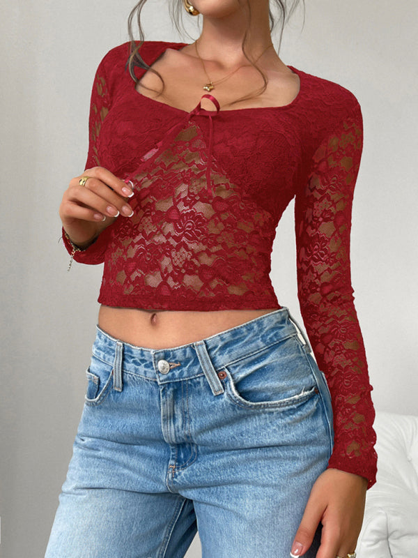 Lace Tops- Victorian Floral Lace Top- - IndioGear Women Clothing