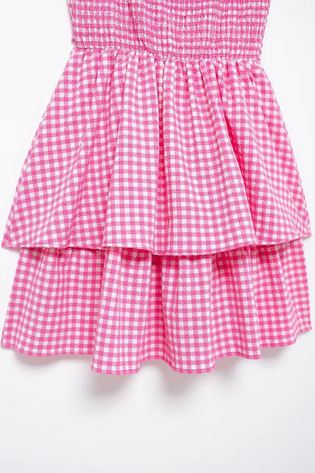 Layered Dresses- Pretty Pink Summer Tiered Gingham Dress- - IndioGear.com