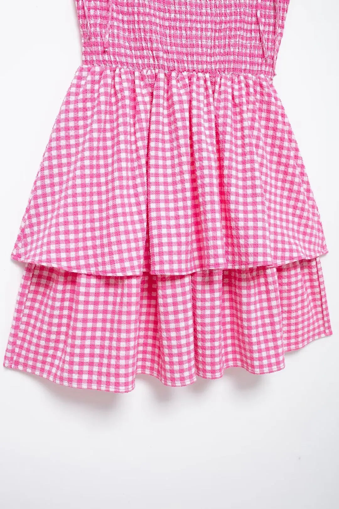 Layered Dresses- Pretty Pink Summer Tiered Gingham Dress- - IndioGear.com