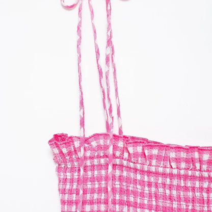 Layered Dresses- Pretty Pink Summer Tiered Gingham Dress- - IndioGear.com