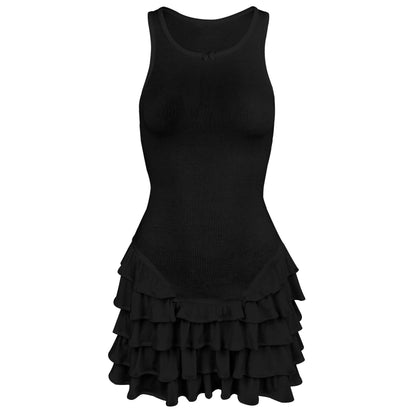 Layered Dresses- Women Layered Summer Ruffle Mini Dress- Black- IndioGear.com