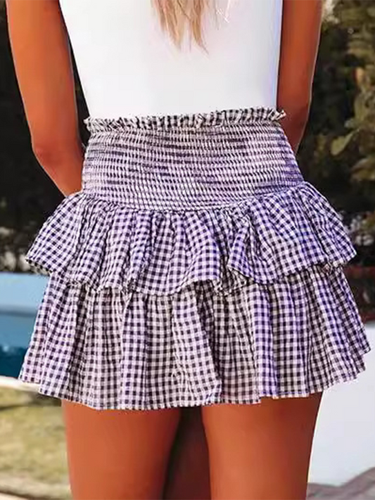 Layered Skirts- Ruffled Skirt in Classic Gingham- Purple- IndioGear.com