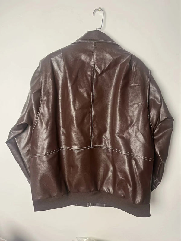 Leather Jackets- Faux Leather Bomber Moto Jacket- - IndioGear Women Clothing