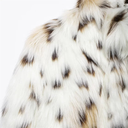 Leopard Jackets- Leopard Faux Fur Winter Jacket for Social Events- - IndioGear Women Clothing