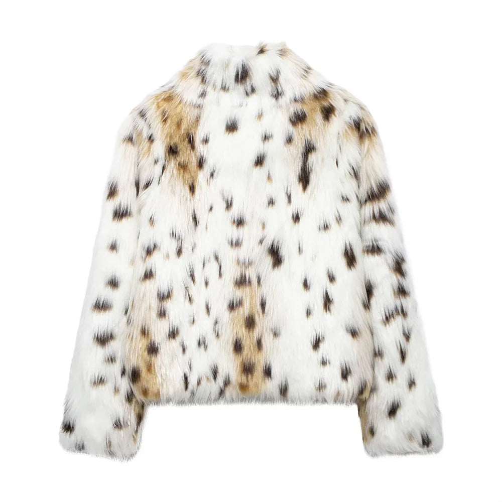 Leopard Jackets- Leopard Faux Fur Winter Jacket for Social Events- - IndioGear Women Clothing