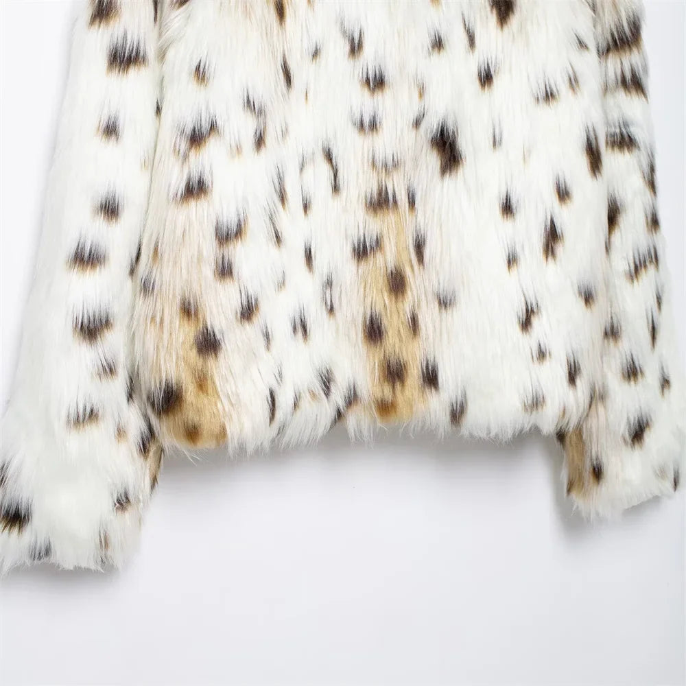 Leopard Jackets- Leopard Faux Fur Winter Jacket for Social Events- - IndioGear Women Clothing