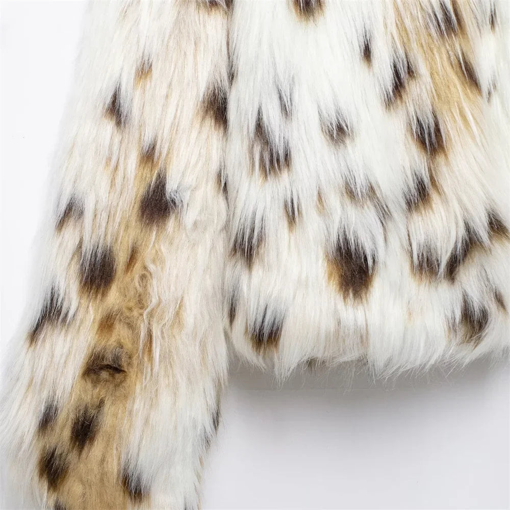 Leopard Jackets- Leopard Faux Fur Winter Jacket for Social Events- - IndioGear Women Clothing