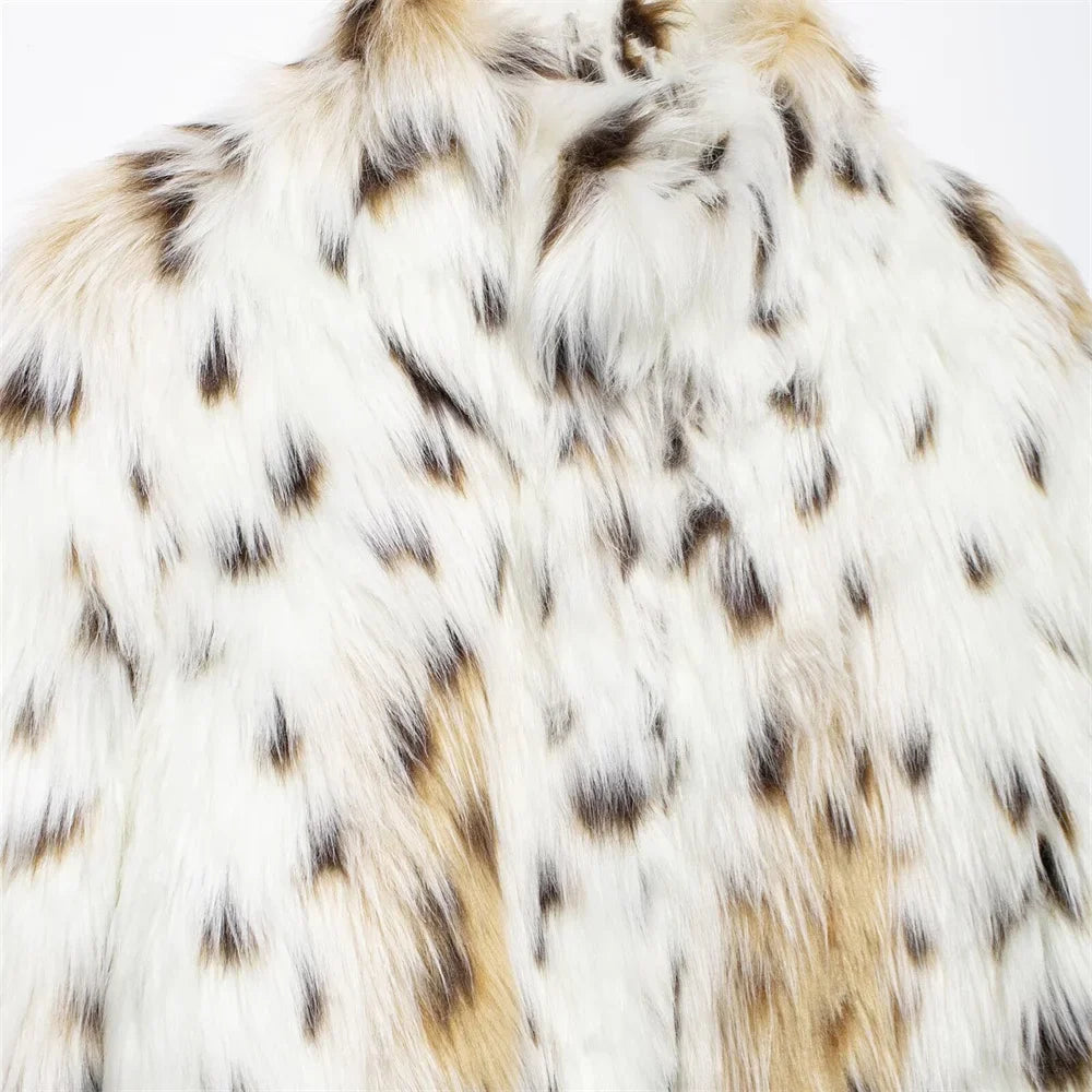 Leopard Jackets- Leopard Faux Fur Winter Jacket for Social Events- - IndioGear Women Clothing