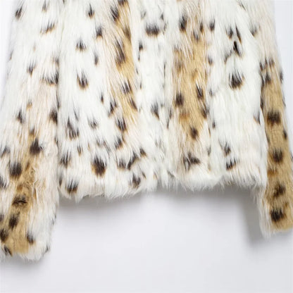 Leopard Jackets- Leopard Faux Fur Winter Jacket for Social Events- - IndioGear Women Clothing