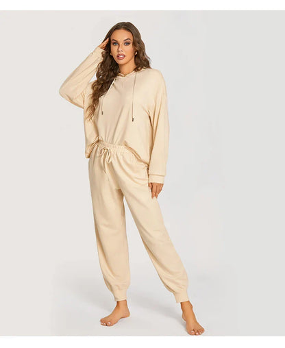 Loungewear- All-Day Soft Cotton Lounger Set with Hood- - IndioGear Women Clothing