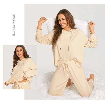 Loungewear- All-Day Soft Cotton Lounger Set with Hood- - IndioGear Women Clothing