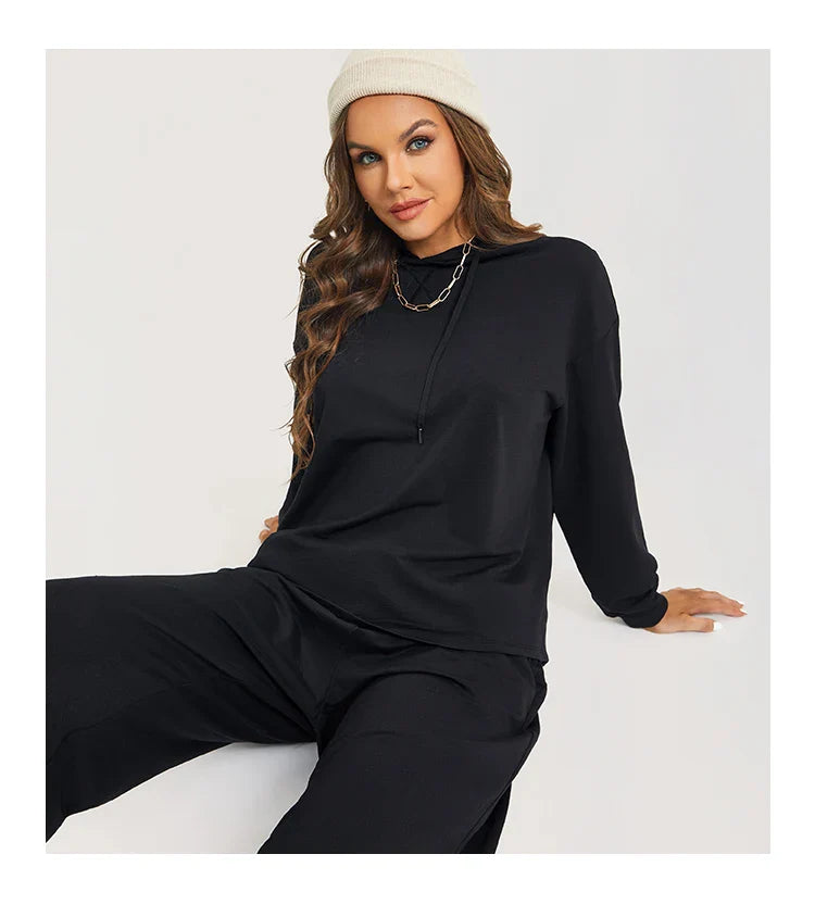 Loungewear- All-Day Soft Cotton Lounger Set with Hood- - IndioGear Women Clothing