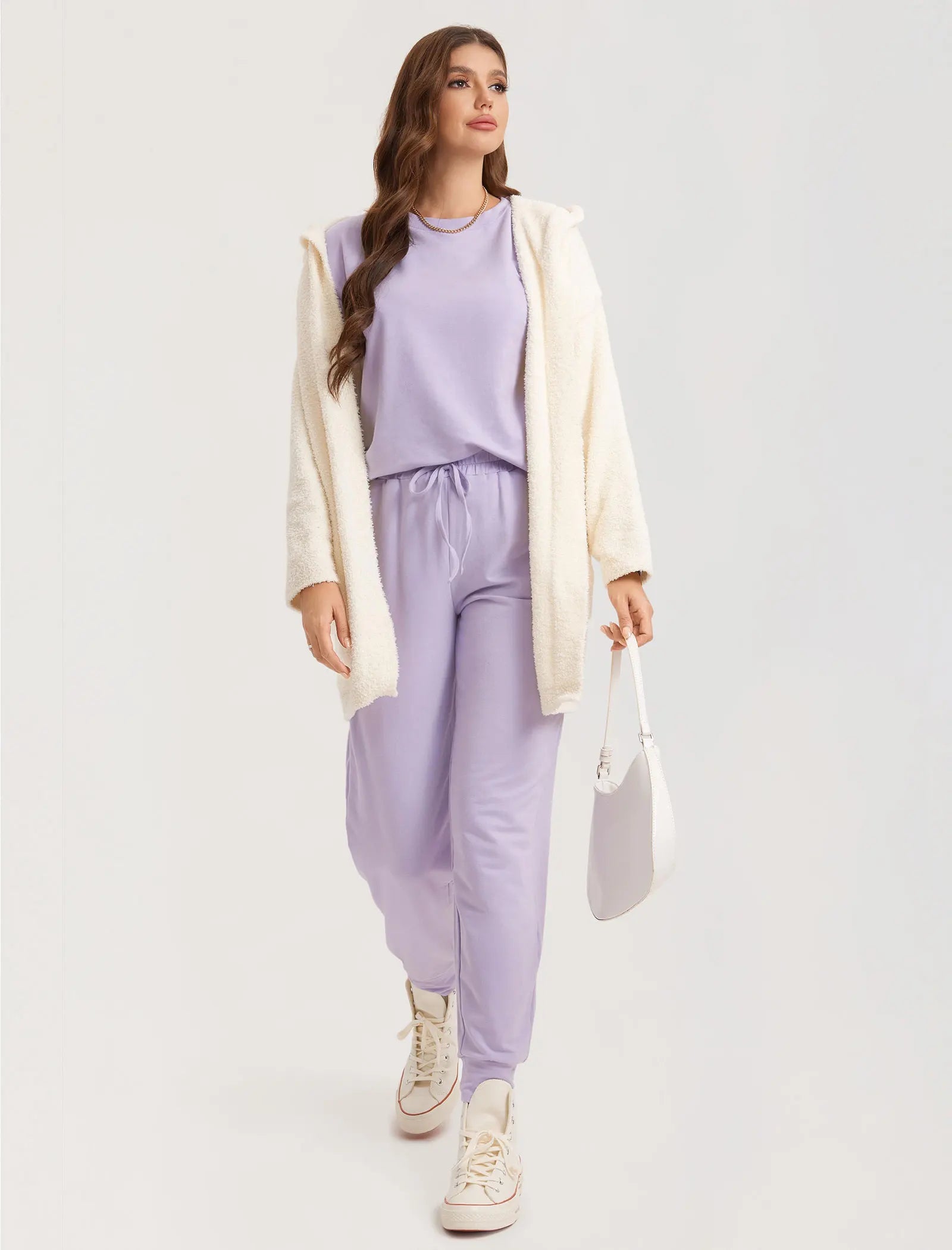 Loungewear- All-Day Soft Cotton Lounger Set with Hood- Dreamy Purple- IndioGear Women Clothing