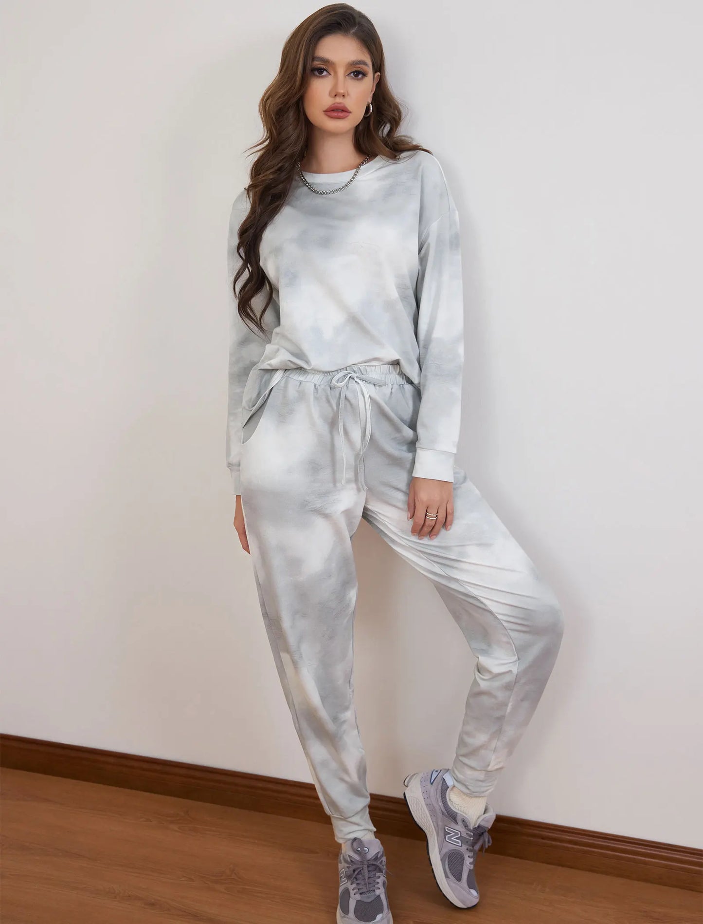 Loungewear- All-Day Soft Cotton Lounger Set with Hood- Gray Tie Dye- IndioGear Women Clothing