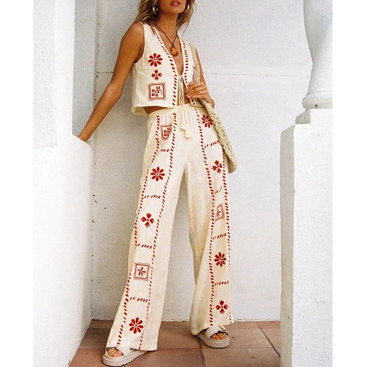 Loungewear - Boho Print 2-Piece Resort Outfit Set Pants and Top