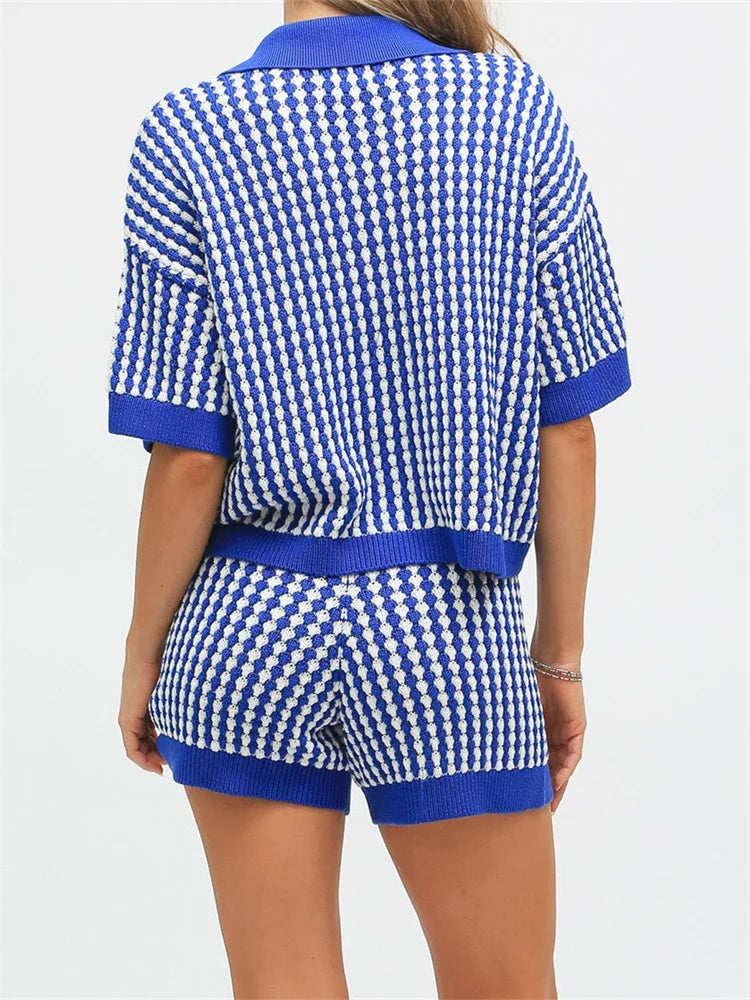 Loungewear - Button-Up Top & Shorts Knitted Loungewear