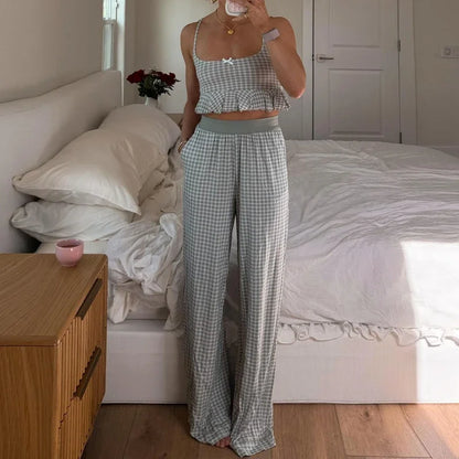 Loungewear - Casual Gingham Loungewear Set Cami & Pants