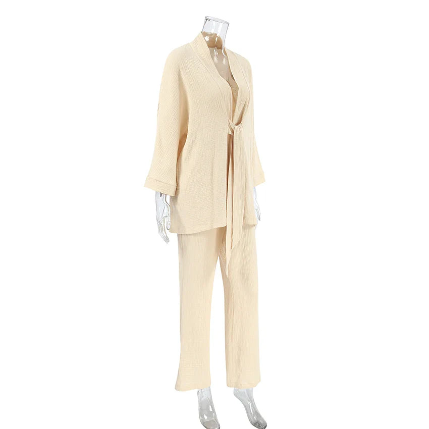 Loungewear- Cotton Lounge Set for Women Robe and Pants- - IndioGear Women Clothing