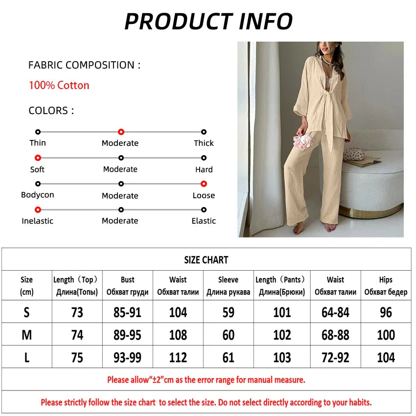 Loungewear- Cotton Lounge Set for Women Robe and Pants- - IndioGear Women Clothing