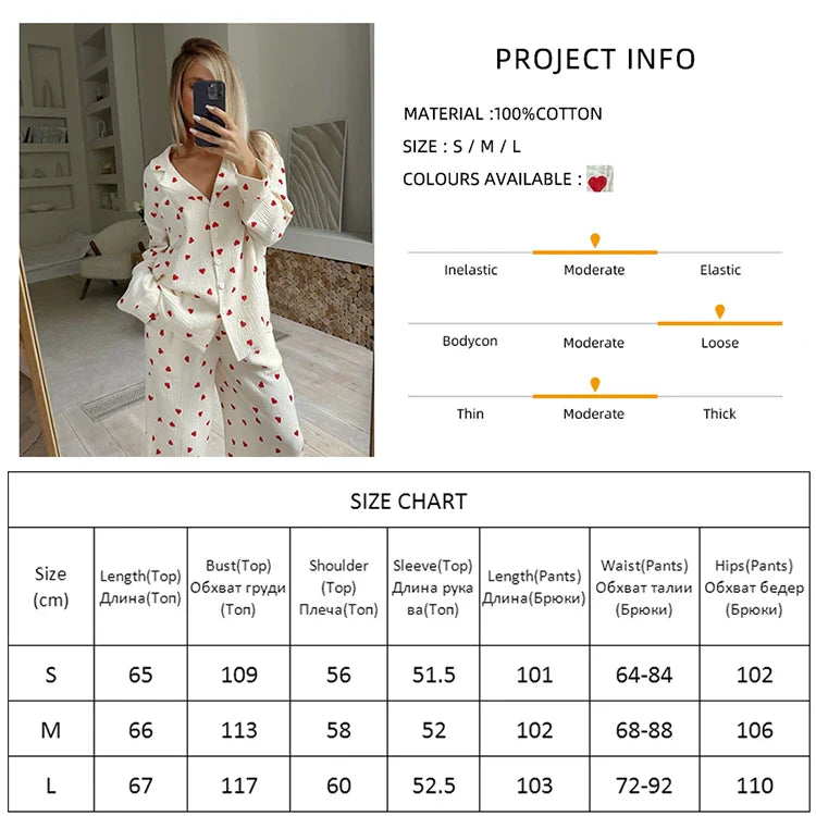 Loungewear- Cotton Love Print Pajamas Women's Long Sleeve Shirt & Pants Set- - IndioGear.com