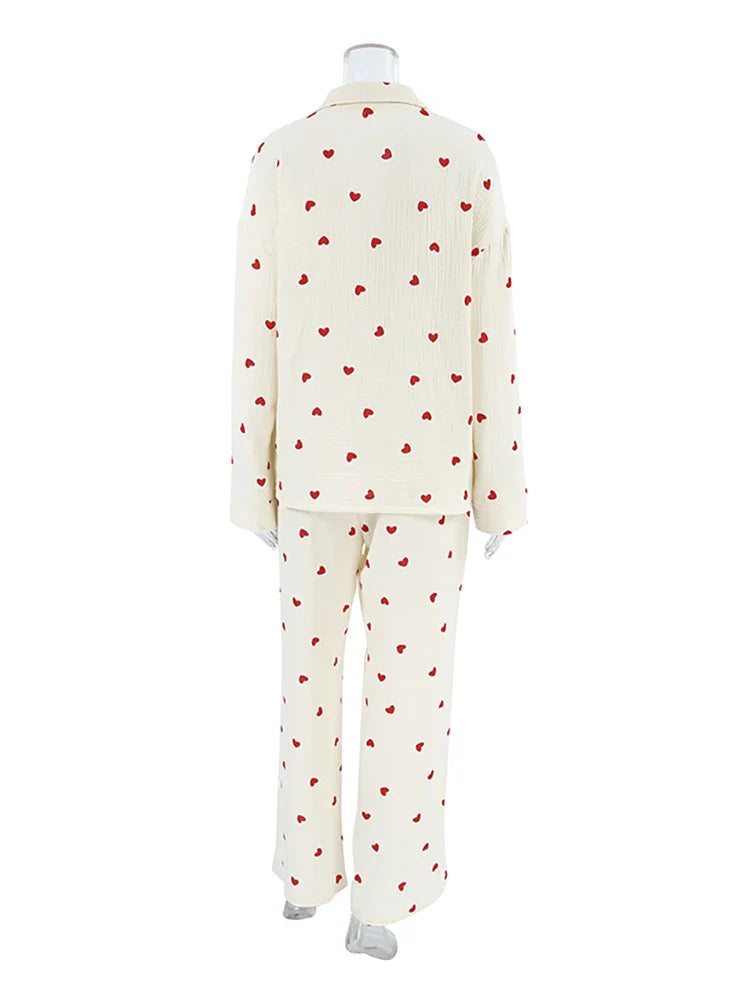 Loungewear- Cotton Love Print Pajamas Women's Long Sleeve Shirt & Pants Set- - IndioGear.com